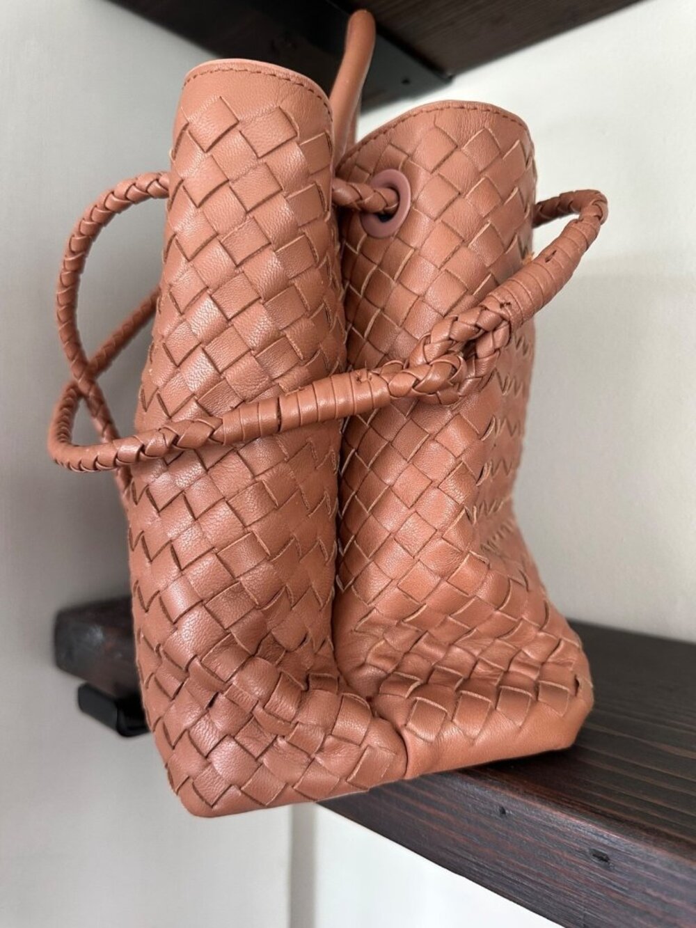 Quince Leather Romy Handwoven Satchel Cognac Crossbody Bag - Picture 3 of 13
